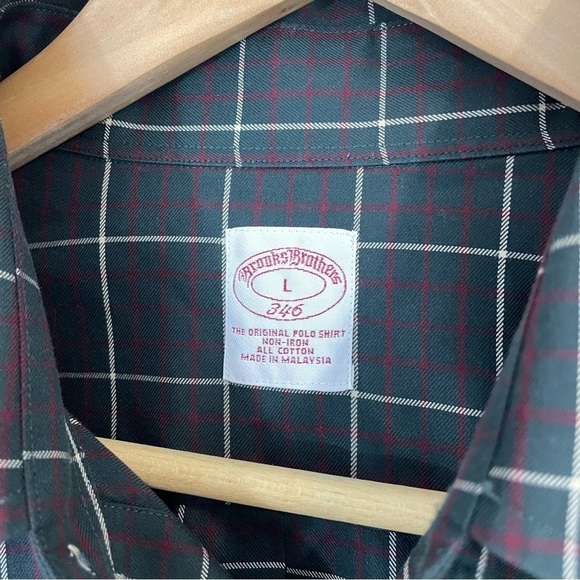 Brooks Brothers Plaid Button Down Shirt Men’s L Forest Green Red Non-Iron Cotton - Picture 3 of 10